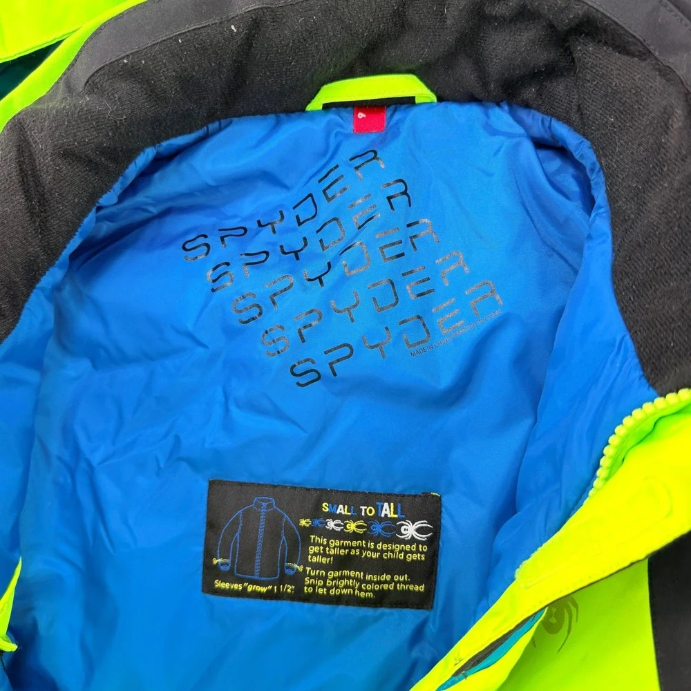 Spyder Boys Size 6 Ski Jacket Neon Green Black 3M Thinsulate Small to Tall Grow